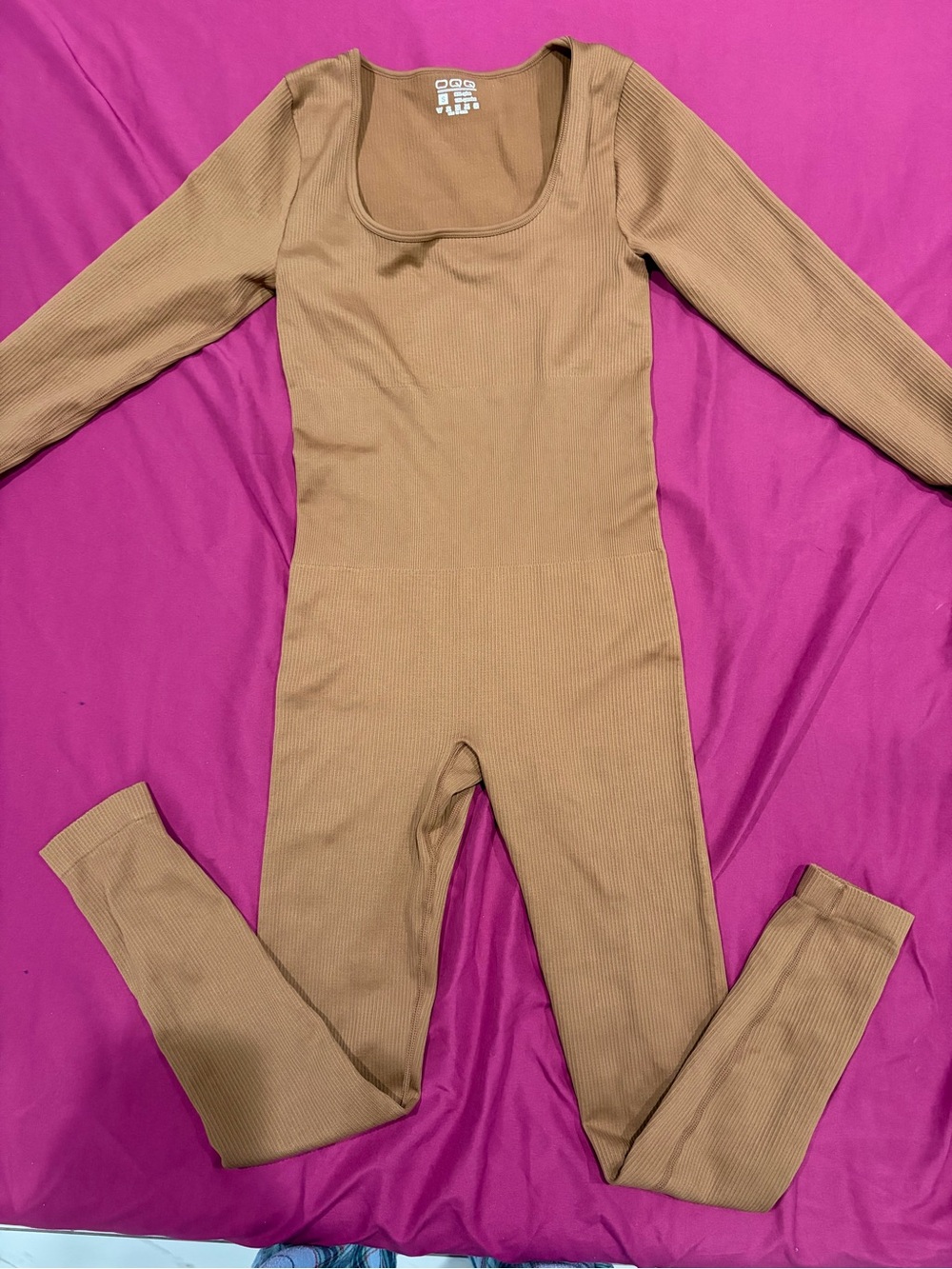 Amazon Women's Ribbed Long-Sleeve Scoop-Neck Jumpsuit in Brown